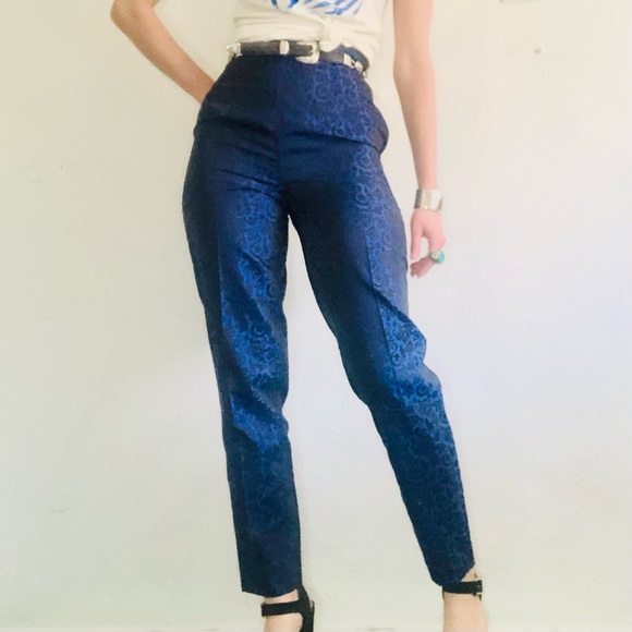 Vintage Pants - 🔥SOLD🔥90s VTG ANN TAYLOR Blue Paisley Silk Tapered Pants